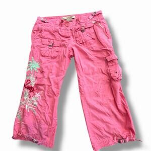 Y2K BB Jeans Pink Embroidered Cropped Cargo Capris Women's Size Small